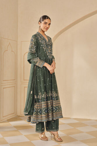 Zunaira Embroidered Mul Anarkali Set, Emerald, image 3